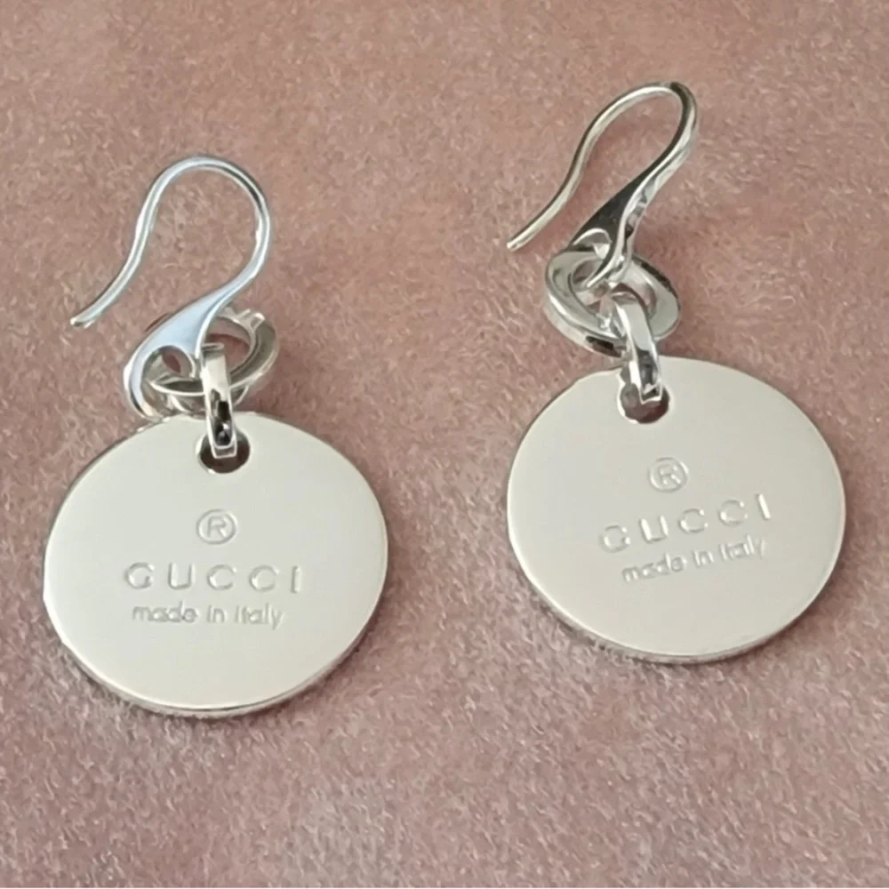 GUCCI .925 sterling silver Round Dangle Drop Earings NWT - Picture 3 of 14